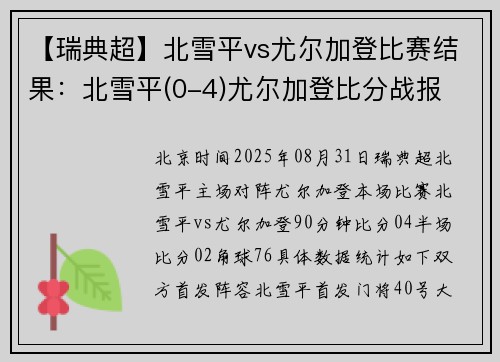 【瑞典超】北雪平vs尤尔加登比赛结果：北雪平(0-4)尤尔加登比分战报